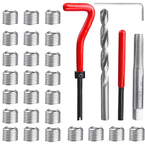 Treki 30 Stück M8 Gewinde Reparatur Satz Helicoil Set Edelstahl Gewindereparatursatz Werkzeug, Tragbar Thread Repair Kit M8 x 1,25 MM Gewinde Hülsen + M8 Gewindebohrer + Spiralbohrer für Reparatur