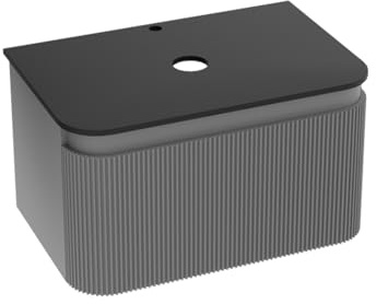 lavita Waschbeckenunterschrank Badezimmerschrank mit Möbelplatte Vermont Grey/Black Hängeschrank Badschrank Waschtischschrank Schrank 80cm Breit Badezimmermöbel PVC 50x80x50cm Montierte Möbel