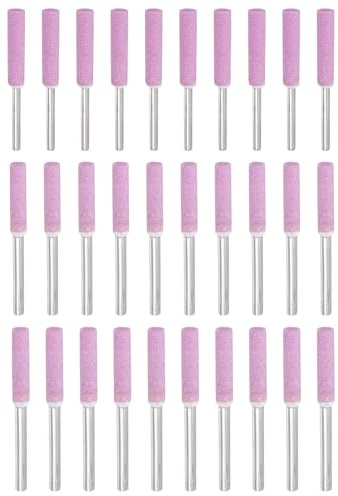 PATIKIL 30 Pcs Diamond Chainsaw Sharpener 3 Sizes High Hardness Sharpening Stone Polishing Chainsaw Sharpening Kit Grinding File Tool, Pink(5/32, 3/16, 7/32)