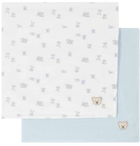 Steiff Mullwindel 2er Set Bright White, geeignet als Wickelunterlage, Spucktuch für Babys, Baby Tuch, atmungsaktiv und saugfähig, waschmaschinenfest