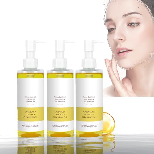 Calendula Reinigungsöl 200ml, Calendula Cleansing Oil, Reinigungsöl Gesicht mit 94% Pflanzenöl, Mitesser-Entferner Calendula Cleanser, Nicht fettend, für alle Hauttypen Geeignet (3, 100ml)