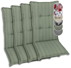 GO-DE Textil Bequeme und attraktive Polsterauflagen für Hochlehner-Gartenstühle (4er-Set, Streifen Grün, Hochlehner)