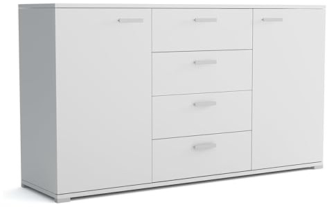 Brent - Kommode mit 4 Schubladen und 2 Turen 150 cm Breit Brixton, Sideboard für Wohnzimmer oder Schlafzimmer, Komodenschrank, Kommode Weiß