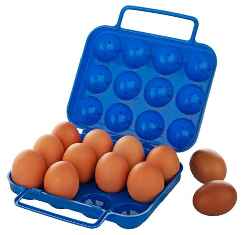 3 PAGEN® Eierkarton für 12 Eier aus Kunststoff blau – wiederverwendbare & langlebige Eierbox – sichere Aufbewahrungs-Box mit Henkel – Maße: 20 x 19,5 cm