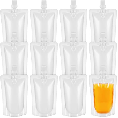 Operitacx 50Pcs Transparent Stand-up Suction Nozzle Seal Packaging Bags 4.33X6.69X2.36 Inches Reusable Liquid Pouches for Juice Water Travel Storage