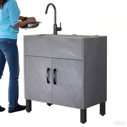 Mobile Cucina con Lavello Lavatoio da Esterno con Supporto Mobilettos Sottolavello Cucina con Rubinetto, for Garage Lavanderia Esterno(Gray,75x45x80cm)