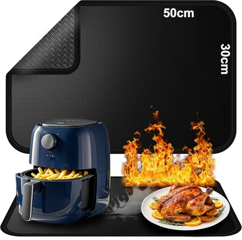 Tapis résistant à la chaleur pour friteuse à air, Tapis anti feu pour comptoir de cuisine, Tapis en silicone ignifuge pour comptoir, protecteur de comptoir (Noir, 50x30cm)