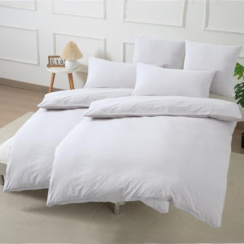 Nesture Biancheria da letto 135 x 200 cm, in cotone, 4 pezzi, colore bianco, set di biancheria da letto morbido, 100% cotone lavato, contiene 2 copripiumini da 135 x 200 cm e 2 federe da 80 x 80 cm