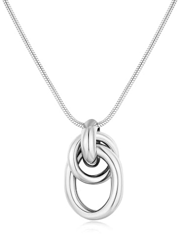 FILMOON Silver Knot Pendant Necklace for Women 14K Gold Plated Knot Necklace Simple Silver Choker Necklaces for Women Trendy Jewelry