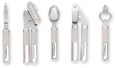Laura Ashley 5-Pcs Kitchen Tools & Gadgets - Soft Grip, Heat Resistant, Dishwasher Safe - Kitchen Utensils Set Includes Garlic Crusher Press, Potato Peeler, Can Opener, Bottle Opener, Ice Cream Scoop