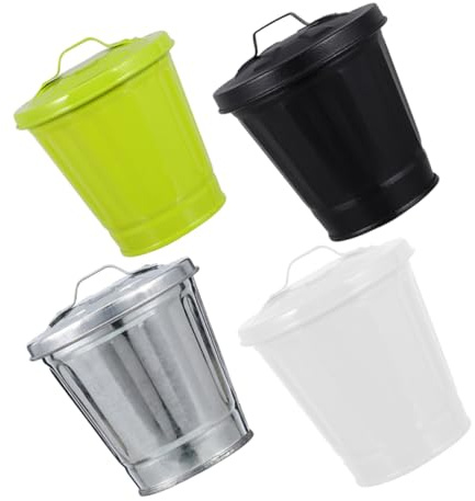 Angoily Lot De 4 Petites Poubelles en Métal Couvercle Corbeilles à Papier Compactes Multifonctions pour Bureau, Chambre, Dortoir, Bureau D’étude Usage Polyvalent pour Déchets Et Rangement