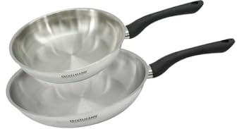 Fackelmann 9441350 Pfannenset 2-teilig 24 und 28 cm aus Edelstahl 18/8, Bratpfanne, Bratpfanne für alle Herdarten, Induktion, Pfanne ohne PFAS, Edelstahl 18/8, 24 und 28 cm | Kochen für alle Herdarten, Duo 24 und 28 cm, Edelstahl 18/8, Backofen und Induktion, spülmaschinenfest, PFAS-frei