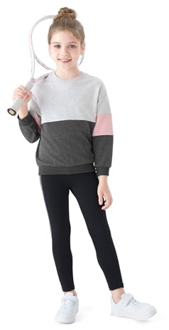 PATPAT Tuta Bambina Ragazze 2 Pezzi: Felpa Colorblock + Leggings Sportivi Elasticizzati, Completo Sportivo per Scuola Jogging Allenamento Tempo Libero, Grigio melato 12-13 Anni 152-158 CM