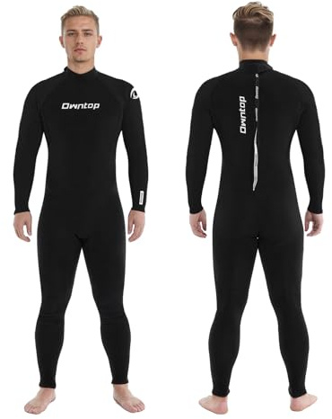 Owntop Traje de neopreno para hombre y mujer de 3/2 mm, longitud completa, con cremallera trasera, elástico térmico, piel profesional de buceo para surf, esnórquel, negro, talla XL