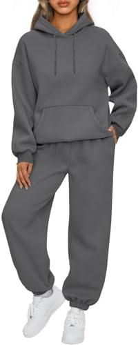 NLAND Chandal Mujer Invierno con Forro Polar Conjunto Deporte 2 Piezas con Capucha Sudadera y Pantalones Casual de Otoño InviernoV,Gris oscuro L