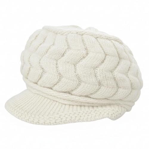 Muwodkdn Damen Strickmütze Winter Warme Barettmütze mit Schirm Wollmütze Wintermütze Kaschmir Mütze Beige