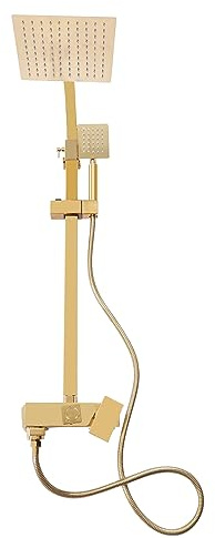 Système de douche doré - Système de douche à effet pluie - En acier inoxydable - Avec douchette à main - Kit complet de douche de luxe - Réglable en hauteur - Pommeau de douche - Barre de douche