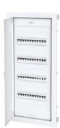 Made in Italy, Centralino bianco 48+8 moduli/apparecchi, installazione ad incasso, sportello in metallo, misure 368x753x93 mm, con morsettiere di distribuzione e guide DIN, quadro impianto elettrico