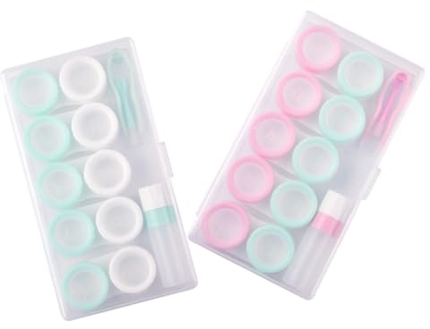 VALICLUD 2 Sätze Kontaktlinsen Aufbewahrungsbox mit Pinzette und Spiegel Dicht Schließender Reise Kontaktlinsenbehälter für Zuhause und Unterwegs Tragbares Kontaktlinsen Etui Kit Grün weiß