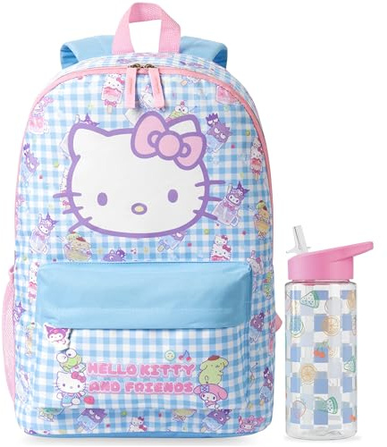 Get Trend Hello Kitty Sanrio Girls Backpack Set, 2 Pcs Lightweight School Bag with 500ml Water Bottle, Sports Travel Book Bag, Kids Large Rucksack, School Supplies, Gifts for Girls (Multi Hello Kitty)
