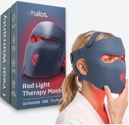 MyHalos Masque à lumière rouge pour le visage – Masque facial à LED – Appareil de soins de la peau léger avec lumière rouge, lumière bleue et proche infrarouge
