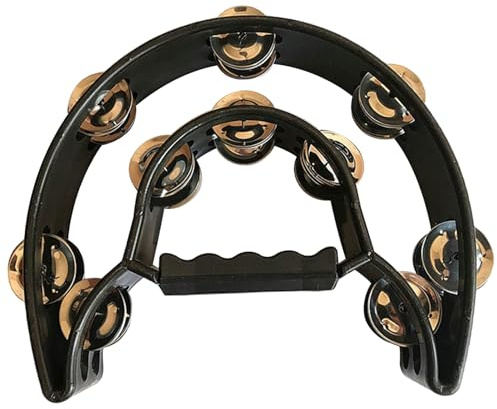 Licsaliwe Tambourin Demi-Lune pour Adultes, Instrument de Percussion avec jingles métalliques à Double rangée et poignée Ergonomique, pour Jouer de la Batterie et la Guitare