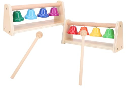Keenso Campana de Mano, Instrumento Musical para Niños de 8 Notas con Base de Madera, 2 Mazos para Iluminación Musical y Desarrollo Temprano