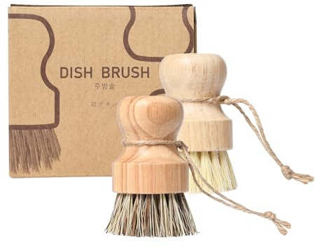2 stycken grönsaksborste, köksborste av naturlig sisal, handflatborste svampborste, diskborste i trä, svampborste, potatisborste för porslin, krukor, köksdiskbänk, grönsaker (B)