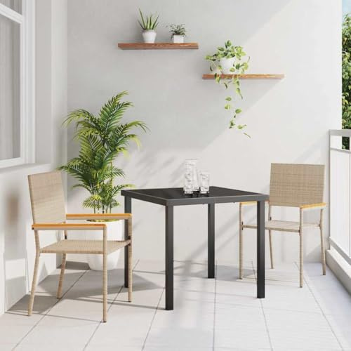 Tonture Garten Stapelstühle, 2er-Set, Creme & Braun, PE Rattan, Akazienholz, 54x56x90 cm, UV-beständig, platzsparend, für Balkon & Terrasse