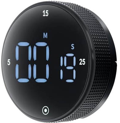 Pomodoro Temporizador y temporizador de cocina con pantalla LED grande, temporizador de cuenta regresiva/temporizador de cocción, parte trasera magnética para nevera, alarma ajustable, temporizador de