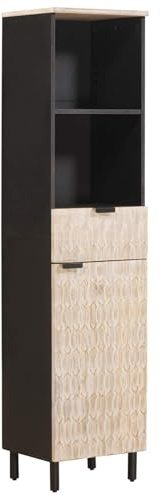 Gecheer Mango Wood Bathroom Cabinet - Black and White - Storage Organizer for Toiletries, Towels, Cleaning Supplies - Indoor Use Bathroom Cabinet with Shelf Black and White 38 x 33 x 160 cm bathroom
