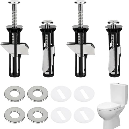 Juego de fijación para tapa WC con 4 tornillos M5 de acero inoxidable, 4 arandelas de plástico y 4 tuercas, repuesto para bisagras de asiento de inodoro con montaje superior para orificios de 14-20 mm