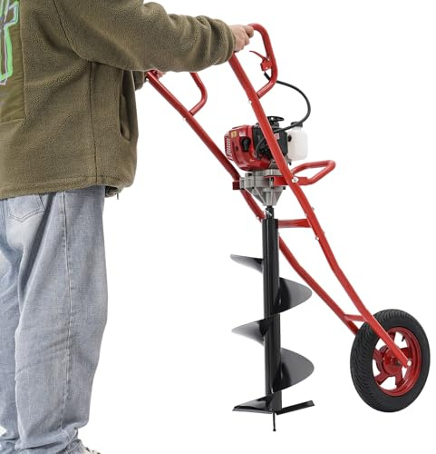 52 CC tvåtakts pelarborr, 1,46 kW jordborr, trädgårdsborr med handvagn, tvåtakt bensin jordborrmaskin, jordborrar, lämplig för borrning i trädgården och jordborrning