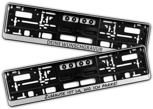 Nummernschildhalter/Kennzeichenhalter personalisierbar Gratis Wunschgravur 2er Set passend für alle gängigen Fahrzeugmarken- und Modelle
