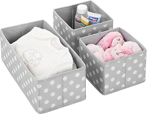 mDesign Aufbewahrungsboxen (3er Set) für Kinderzimmer, Bad etc. - Aufbewahrungsmodul gepunktet - Stoffbox in 2 verschiedenen Größen aus Kunstfaser - hellgrau und weiß
