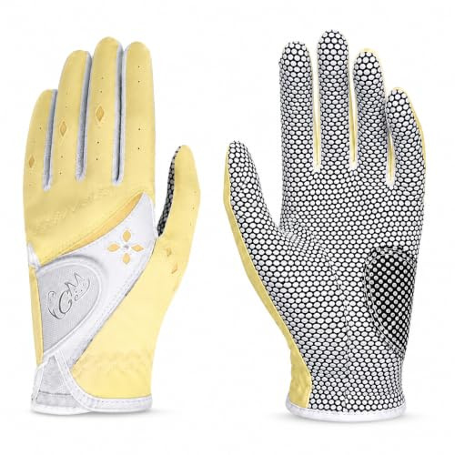 PGM - Guantes de Golf para Mujer, con Sistema de Agarre Mejorado, Guantes cómodos Que Dejan Circular el Aire, Color Amarillo, Talla L