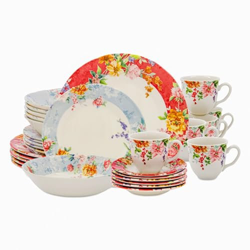 Tudor England 30-Piece Porcelain Dinnerware Set for 6, Crimson Red