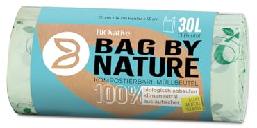 BIOvative PRODUCTS 30L Biomüllbeutel mit Henkel | 39 Müllbeutel, 100% kompostierbar, Made in Germany | Reißfeste Bio-Abfallbeutel, klimaneutralisiert & vegan | Nachhaltig für umweltbewusste Haushalte