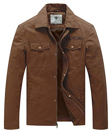 WenVen Men's Comfortable Cotton Military Lapel Jacket (Coffee,M)