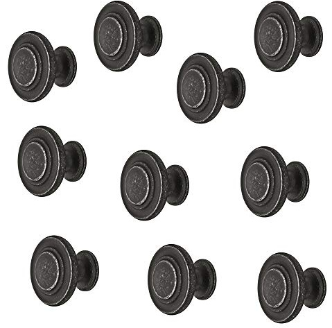 Gedotec Möbelknopf Antik Eisen-schwarz - Metall Möbelgriff Vintage - Schubladenknopf HELLAS - Schrankknopf für Schubladen & Kommoden - Rund-Knopf Ø 34 mm, 10 Stück Design Möbelknauf rund mit Schrauben