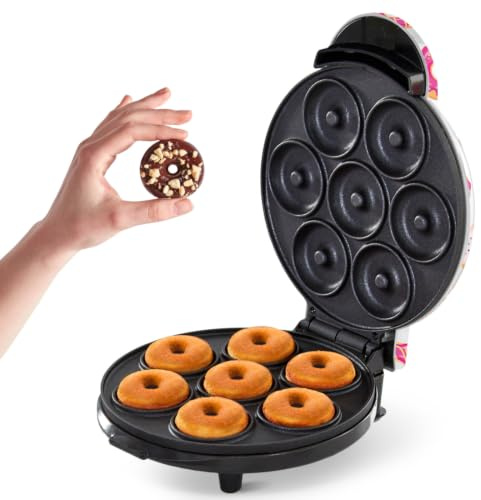 Dash Mini Donut Maker Machine for Kid-Friendly Breakfast, Snacks, Desserts & More with Non-stick Surface, Makes 7 Doughnuts, Donut Print