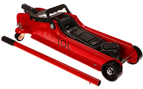 SIXTOL SX Jack 2,5T Mobiler Hydraulikheber Niedrigprofil | Zum Wechseln von Autorädern | Auf Rädern | Rangierwagenheber | für Werkstatt und Hobby | gefertigt aus Qualitätsstahl | Rot