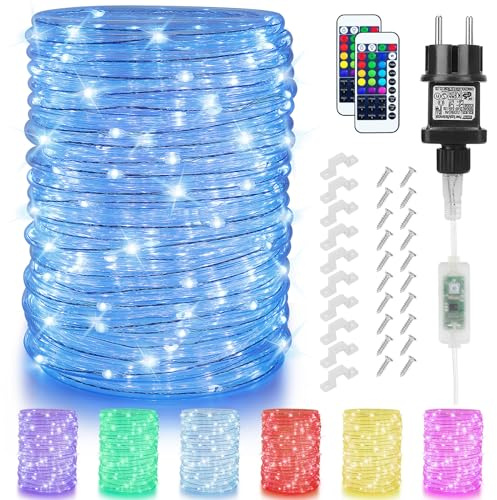 15M LED Schlauch Lichterkette Außen Strom, Bunt Outdoor Lichterkette Lichtschlauch, 132 Modi IP68 Wasserdicht Lichterschlauch Aussen mit RGB Fernbedienung für Innen Zimmer Patio Garten Balkon Deko…
