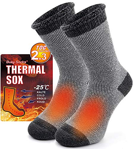 Busy Socks Calze termiche invernali per uomini e donne, calze molto spesse e isolate per stivali riscaldate per temperature estreme fredde - Grigio - Medium