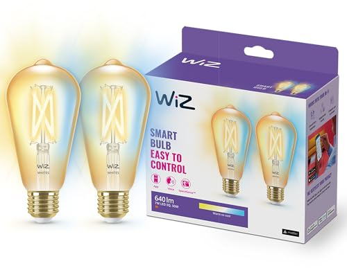 WiZ Lampadina Smart WiFi, Luce Bianca da Calda a Fredda Dimmerabile, Filament Ambrata, E27, 2 PezziI, 6.5W, Tecnologia SpaceSense, Controllo Vocale (Alexa, Apple HomeKit, Google Home)