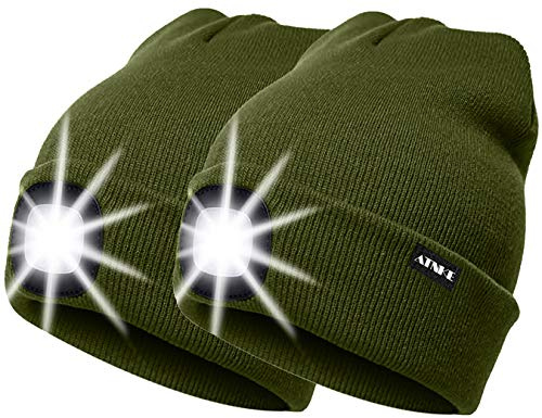 ATNKE 2Pcs Neue Warme LED beleuchtete Mütze,Unisex USB wiederaufladbare Laufmütze Ultra Bright 4 LED wasserdichte Lichtlampe Mehrfarbig