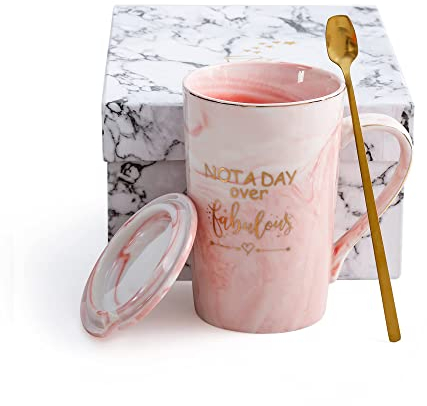 Qinhai Birthday Gifts for Women, Valentines Gifts for Her, Mothers Day Gifts for Mum, Teacher Gifts for Women, Graduation Christmas Presents Idea, Not A Day Over Fabulous Mug Sets Marble Coffee Cup