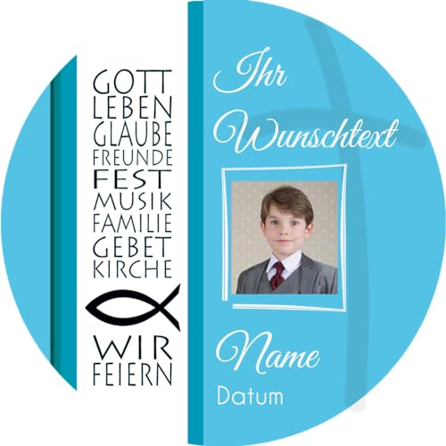 Tortenaufleger KOMMUNION2 I GEBURTSTAG I KONFIRMATION I TAUFE I HOCHZEIT I FIRMUNG... personalisiert mit Wunschtext & Datum/mehr Farben zur Auswahl / 20 cm Ø (türkis)