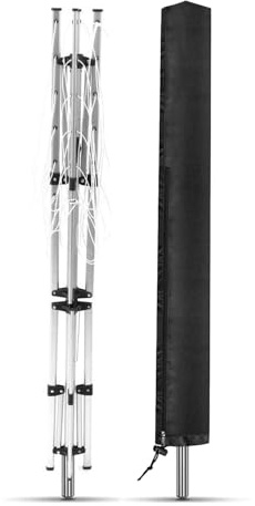 Flatro Abdeckung für Wäschespinne mit Tasche, strapazierfähig, wasserdicht, Abdeckung für Wäschespinne mit Reißverschluss für Gartenwäschetrockner und Wäscheständer, 15 x 15 x 180 cm (schwarz)