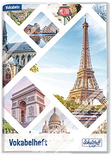 Vokabelheft A5 Premium 2 Spalten 64 Seiten mit Schutzumschlag [Eiffelturm] by Häfft mit Lerntipps, Europakarte, Infos zu Kultur u.v.m